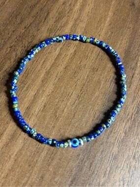 2mm Beads Dandy Bracelet (Dyed Blue/Evil Eye) - S/M